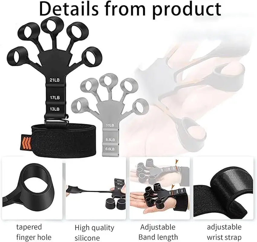 Grip Strength Trainer Finger Strengthener-Hand Strengthener 3 Resistant Level Exerciser-Adjustable Hand for Therapy