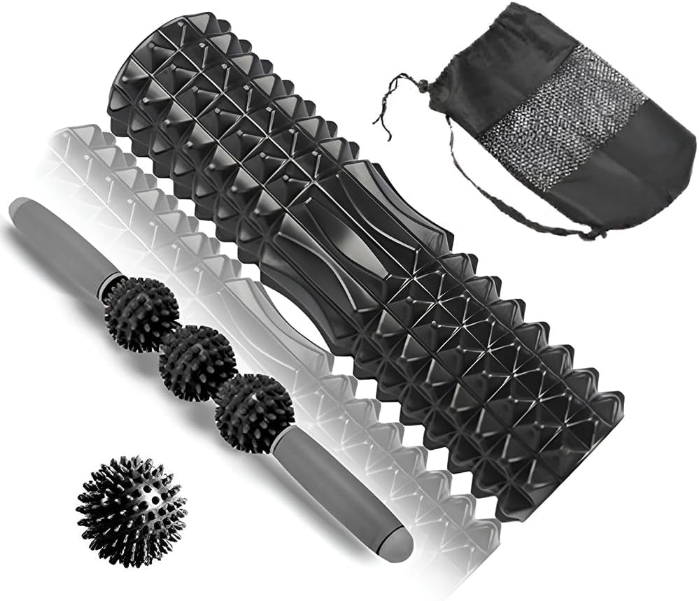 Foam Roller Set,Trigger Point Back Roller,Muscle Roller Stick,Massage Roller,For Physical Therapy Exercise, Half round Foam Roller Yoga Pilates Beginner (Black)
