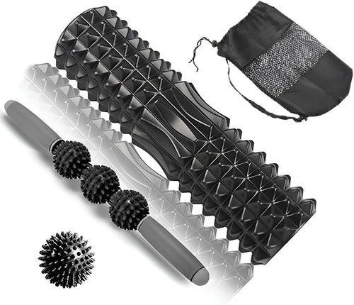 Foam Roller Set,Trigger Point Back Roller,Muscle Roller Stick,Massage Roller,For Physical Therapy Exercise, Half round Foam Roller Yoga Pilates Beginner (Black)