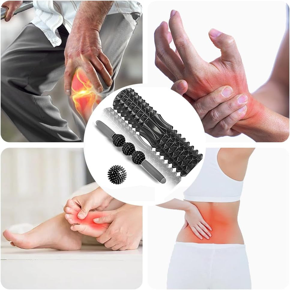 Foam Roller Set,Trigger Point Back Roller,Muscle Roller Stick,Massage Roller,For Physical Therapy Exercise, Half round Foam Roller Yoga Pilates Beginner (Black)