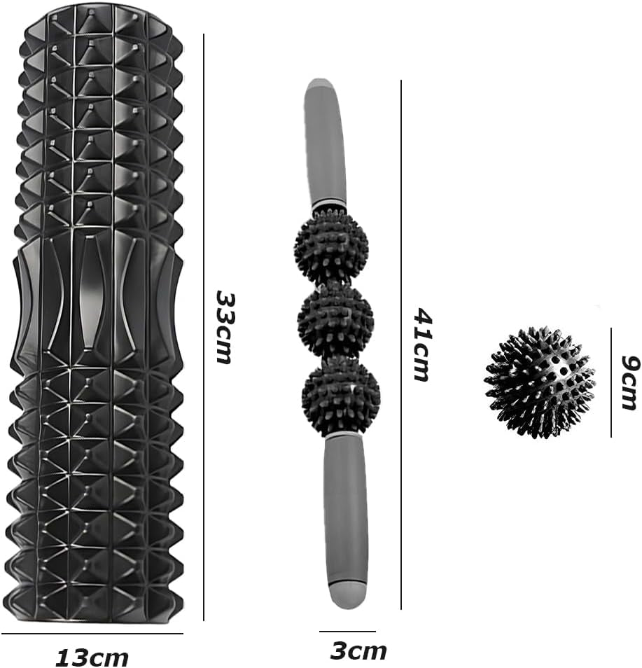 Foam Roller Set,Trigger Point Back Roller,Muscle Roller Stick,Massage Roller,For Physical Therapy Exercise, Half round Foam Roller Yoga Pilates Beginner (Black)